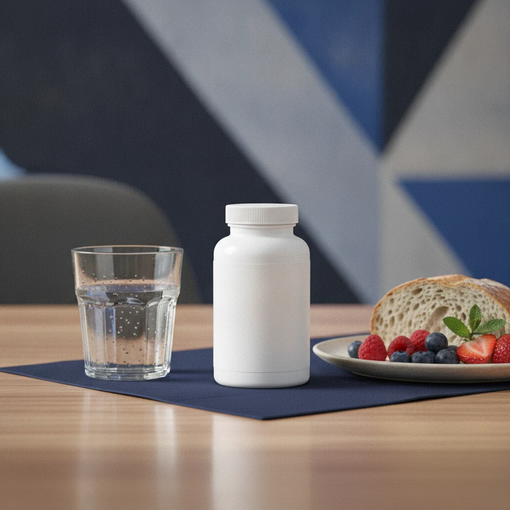 Enda Pura Essential Formula purkki aamupalapöydällä lasin vieressä